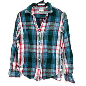 Levi's size Medium long sleeve plaid flannel button up shirt blouse top blue red